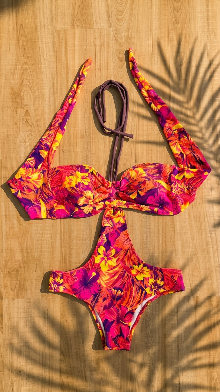 Turn heads wherever you go with the Hibiscus Fire Monokini. A bold, sculptural design that merges the comfort of a one-piece with the allure of a bikini. Its burst of neon tropical colors and sophisticated cutout silhouette are engineered to instantl