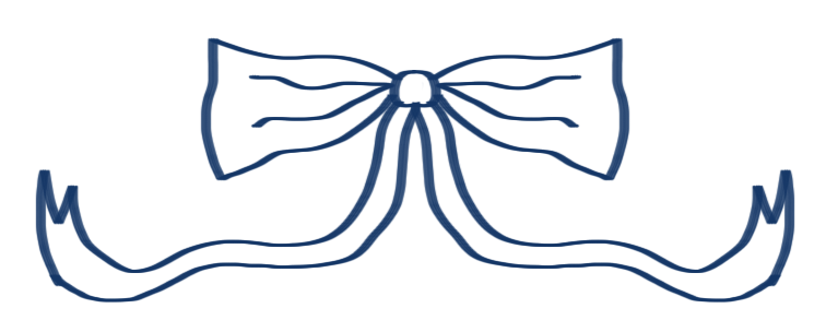A drawing of a navy blue ribbon with a bow.