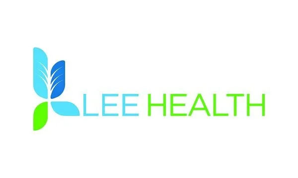 Logo with a butterfly made of blue and green leaves, followed by the words 'LEE HEALTH' in blue and green text.