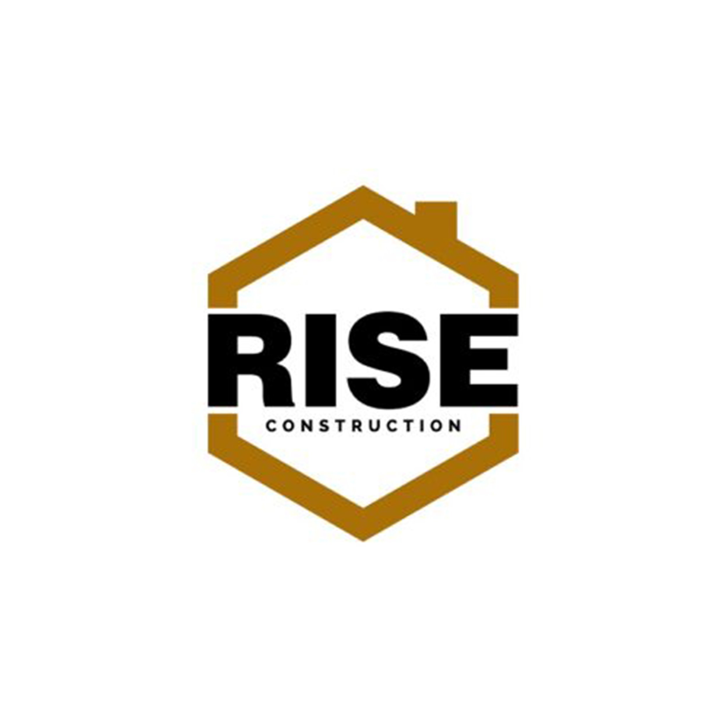 Logo of a construction company named 'Best Rise Construction' featuring a house outline with a roof and chimney in brown and black text.