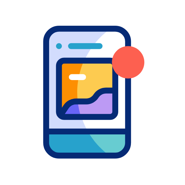Illustration of a smartphone with a notification badge, displaying a colorful graph or chart.