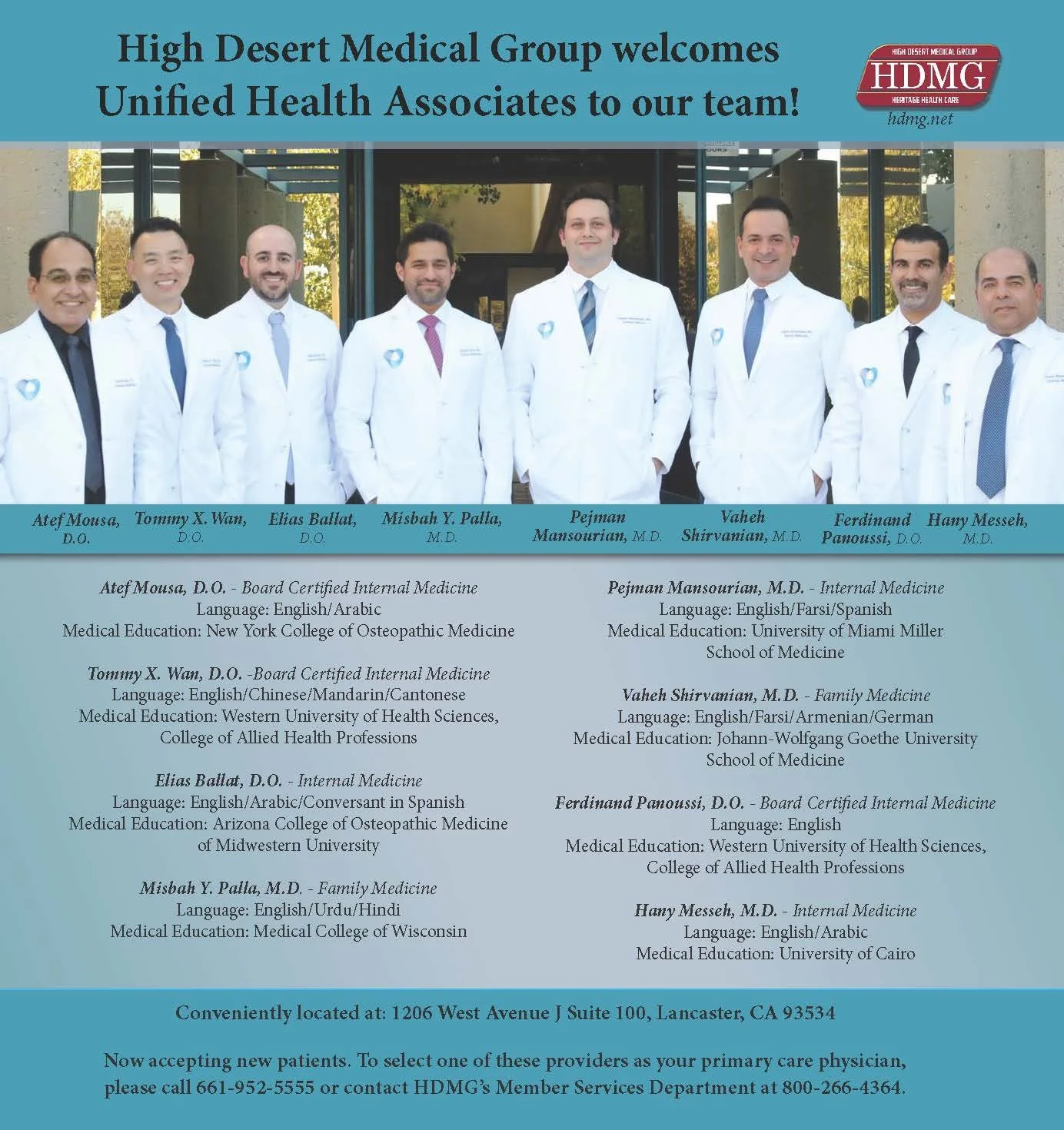 High Desert Medical Group welcomes Unified Health Associates to our team!
