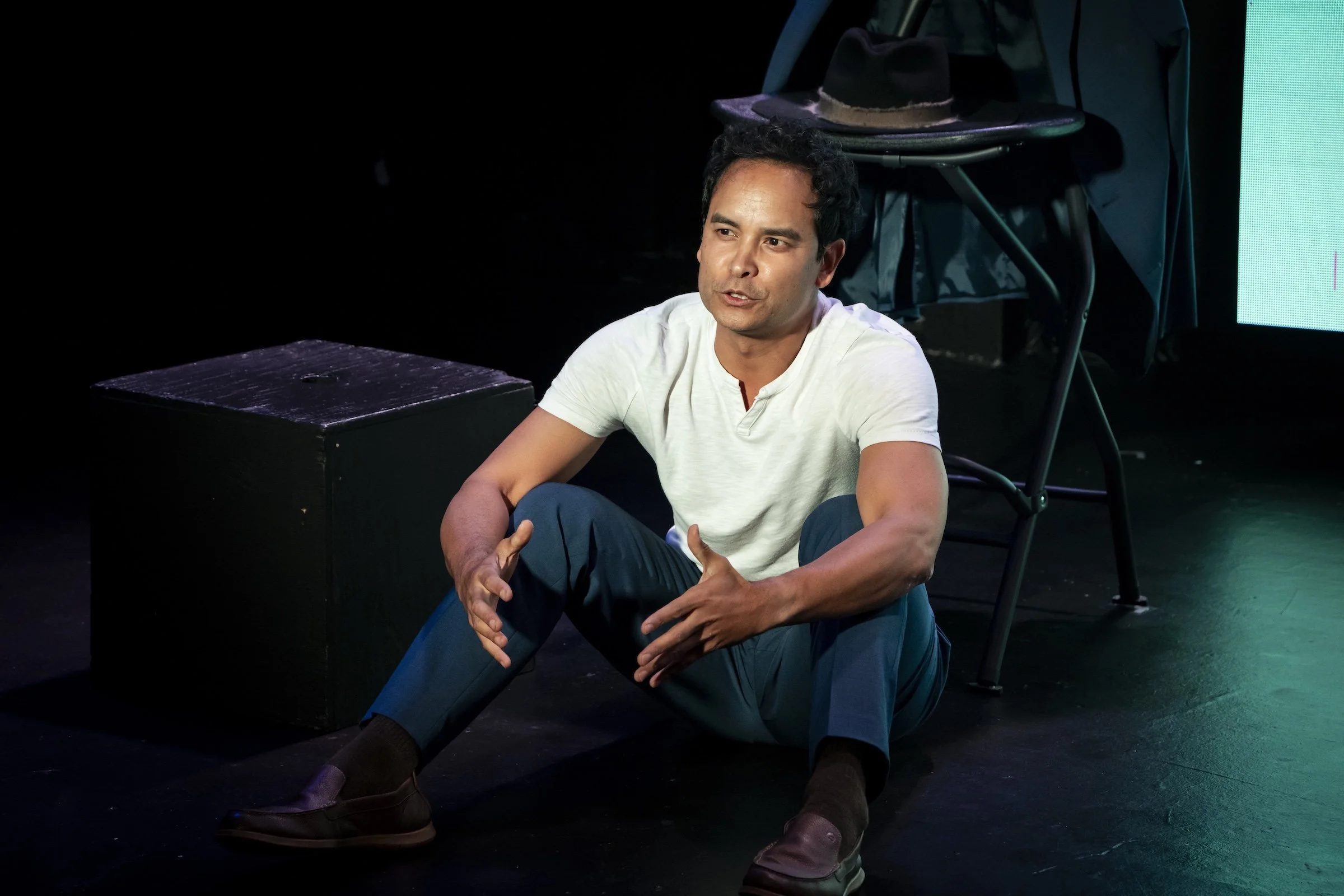 Ramón de Ocampo as Teo in Already Here, portraying an AI companion in the Los Angeles production.