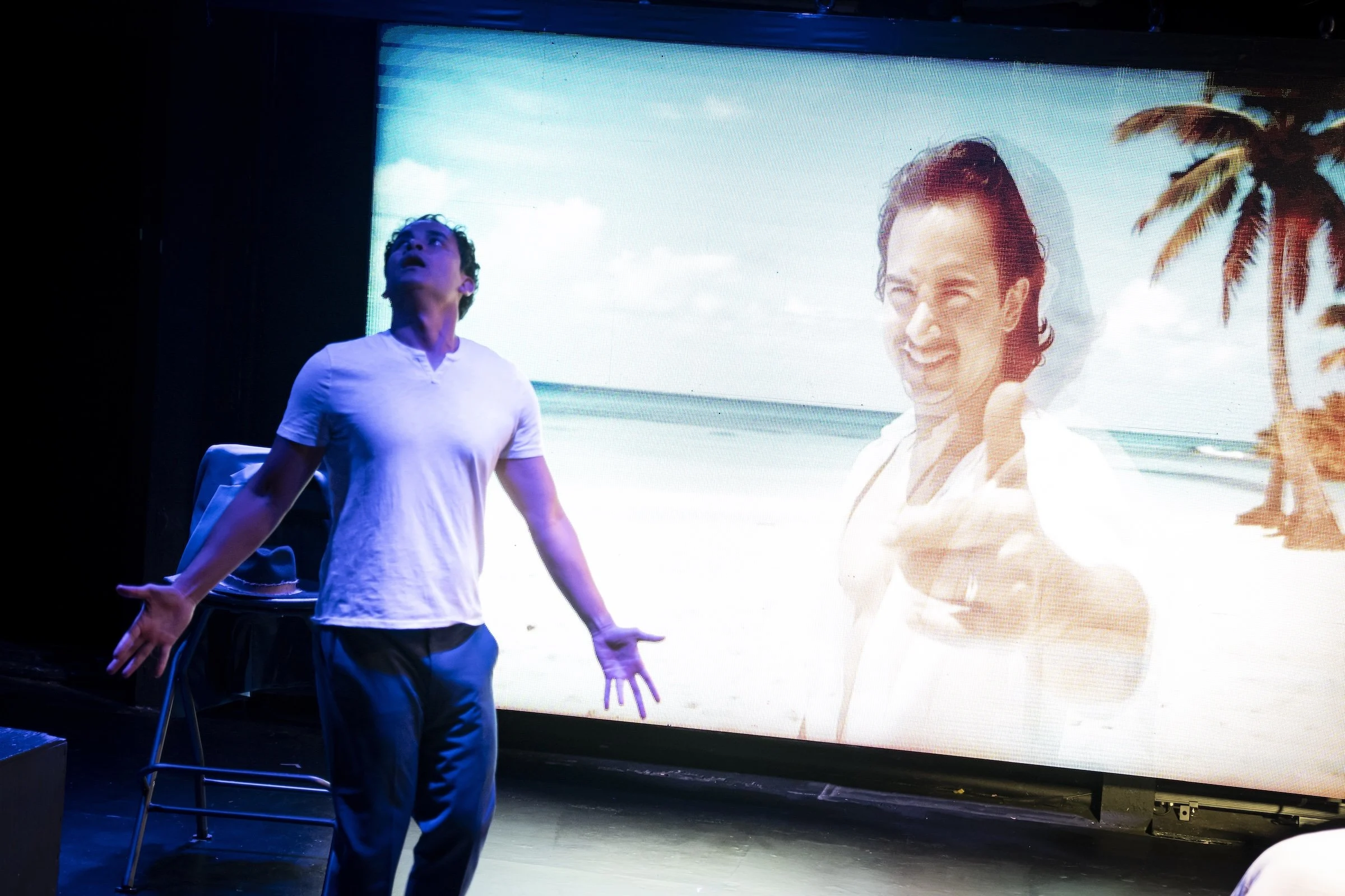Ramón de Ocampo as Teo in Already Here, portraying an AI companion in the Los Angeles production.