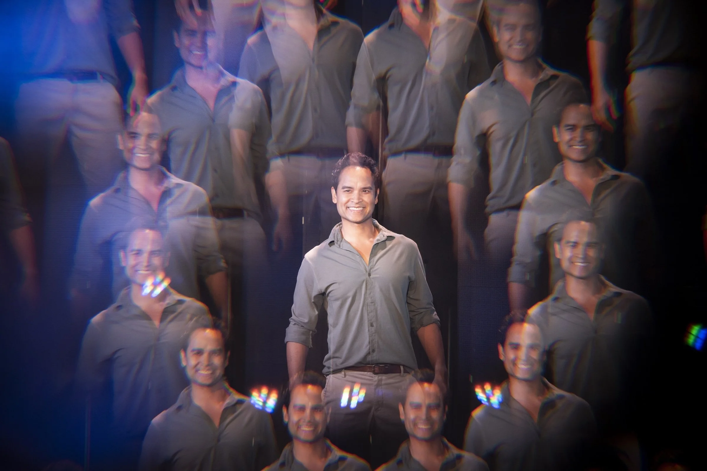 Ramón de Ocampo as Teo in Already Here, portraying an AI companion in the Los Angeles production.