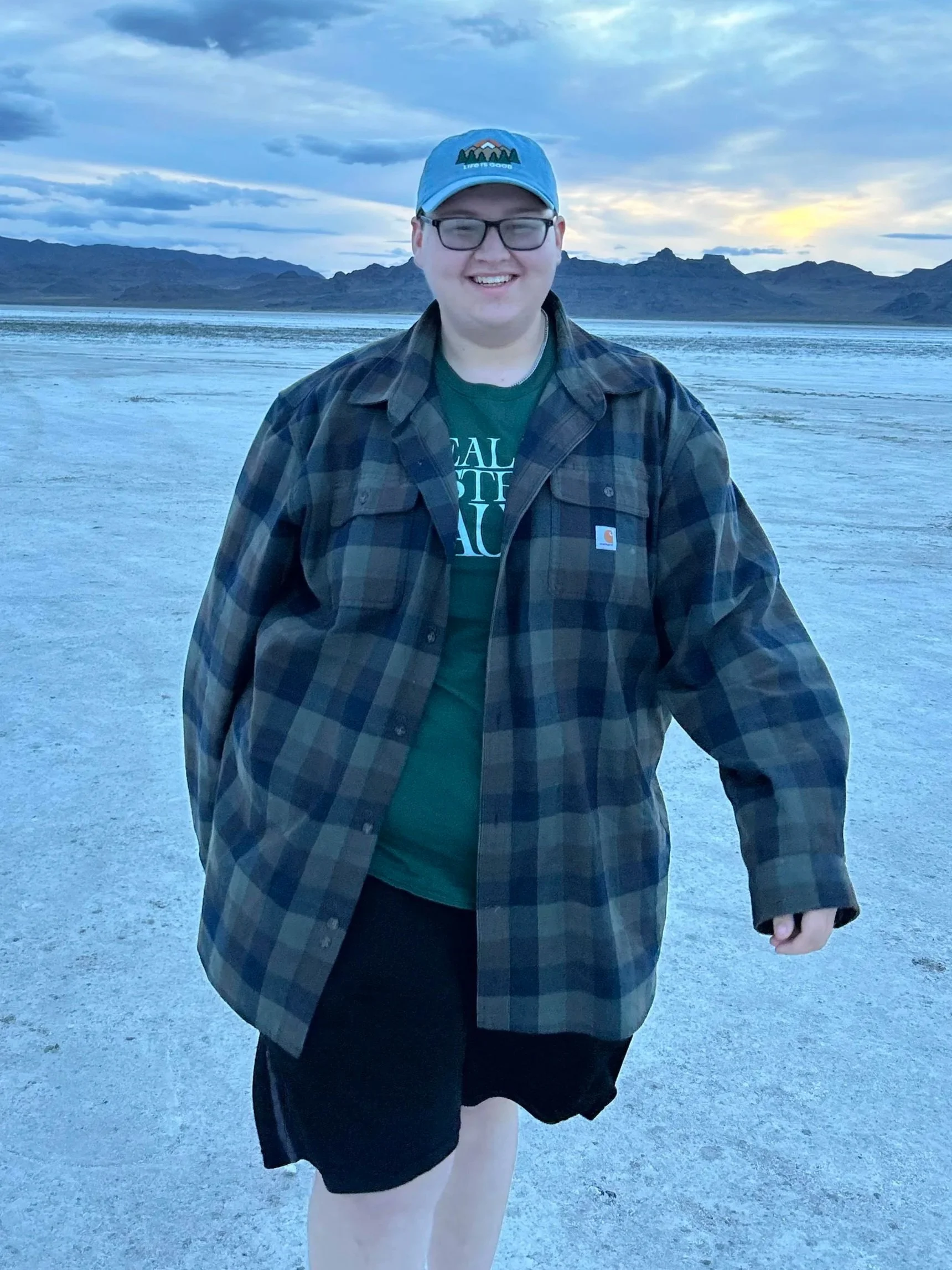 Traveler at the Bonneville Salt Flats in Salt Lake City, UT.