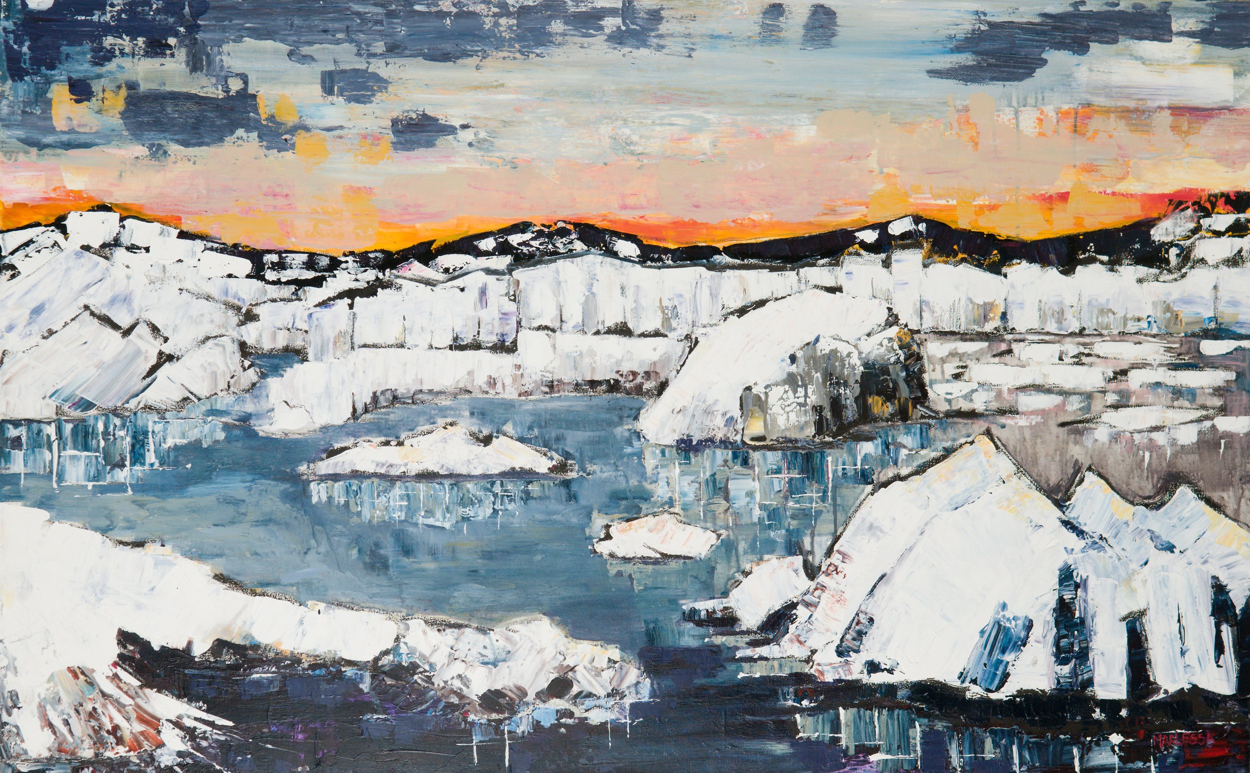 Ice River 2005 Acrylic, oil stick on canvas, 30x48 inches