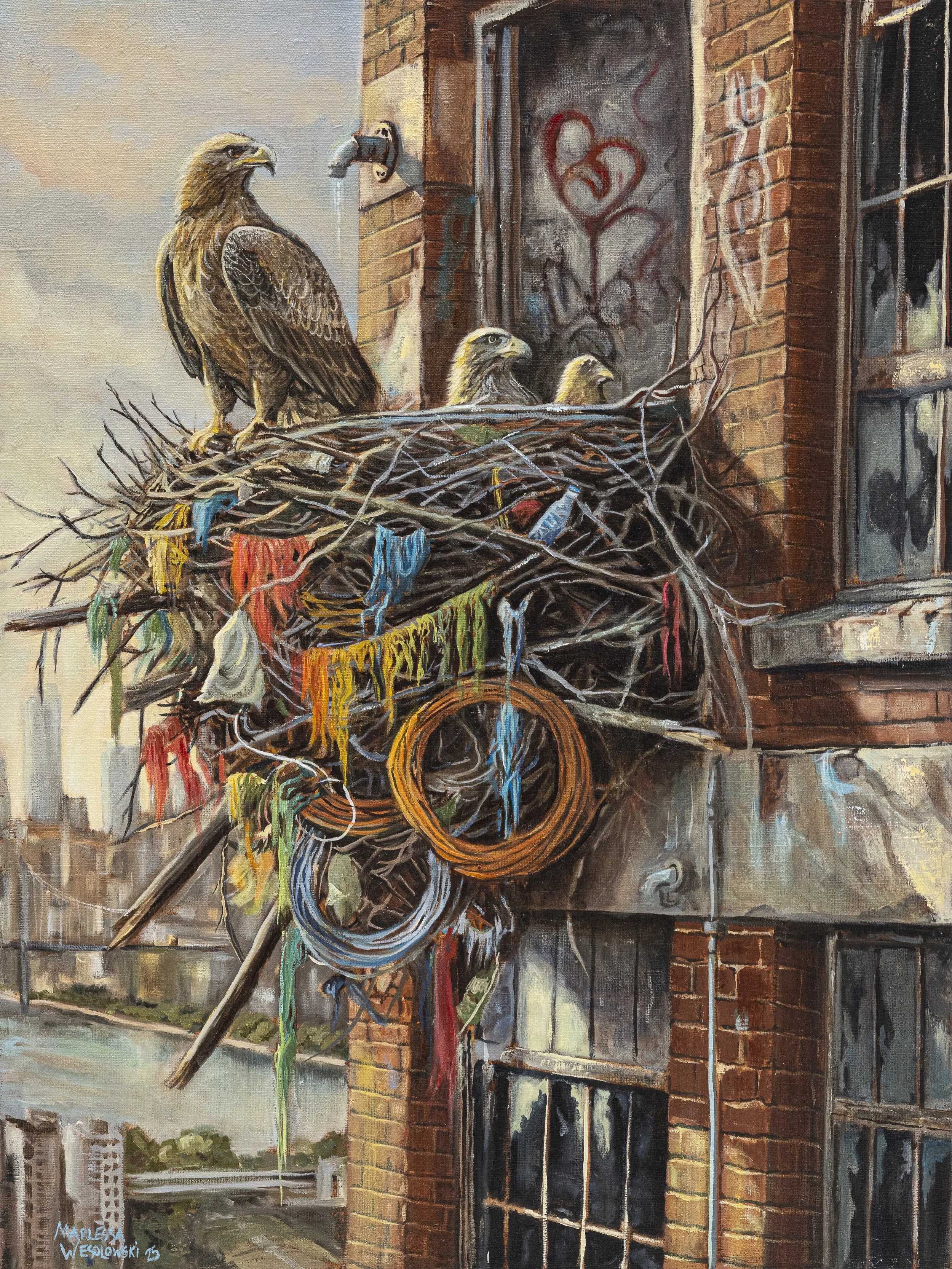 Urban Feathers 2025 Oil on linen, 24x18 inches