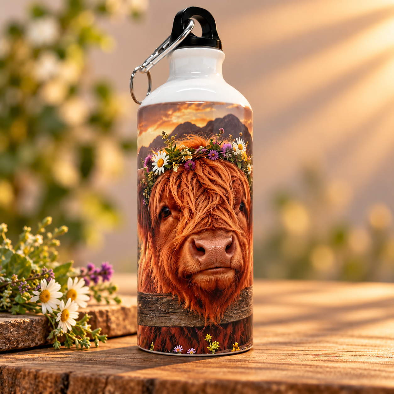 Highland Cow Sunset Water Bottle.png