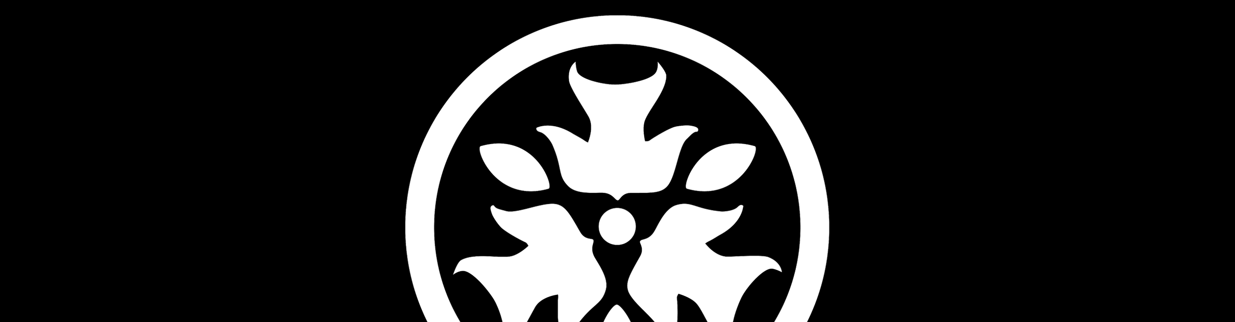 Black and white logo featuring a stylized poplar leaf design inside a circle.