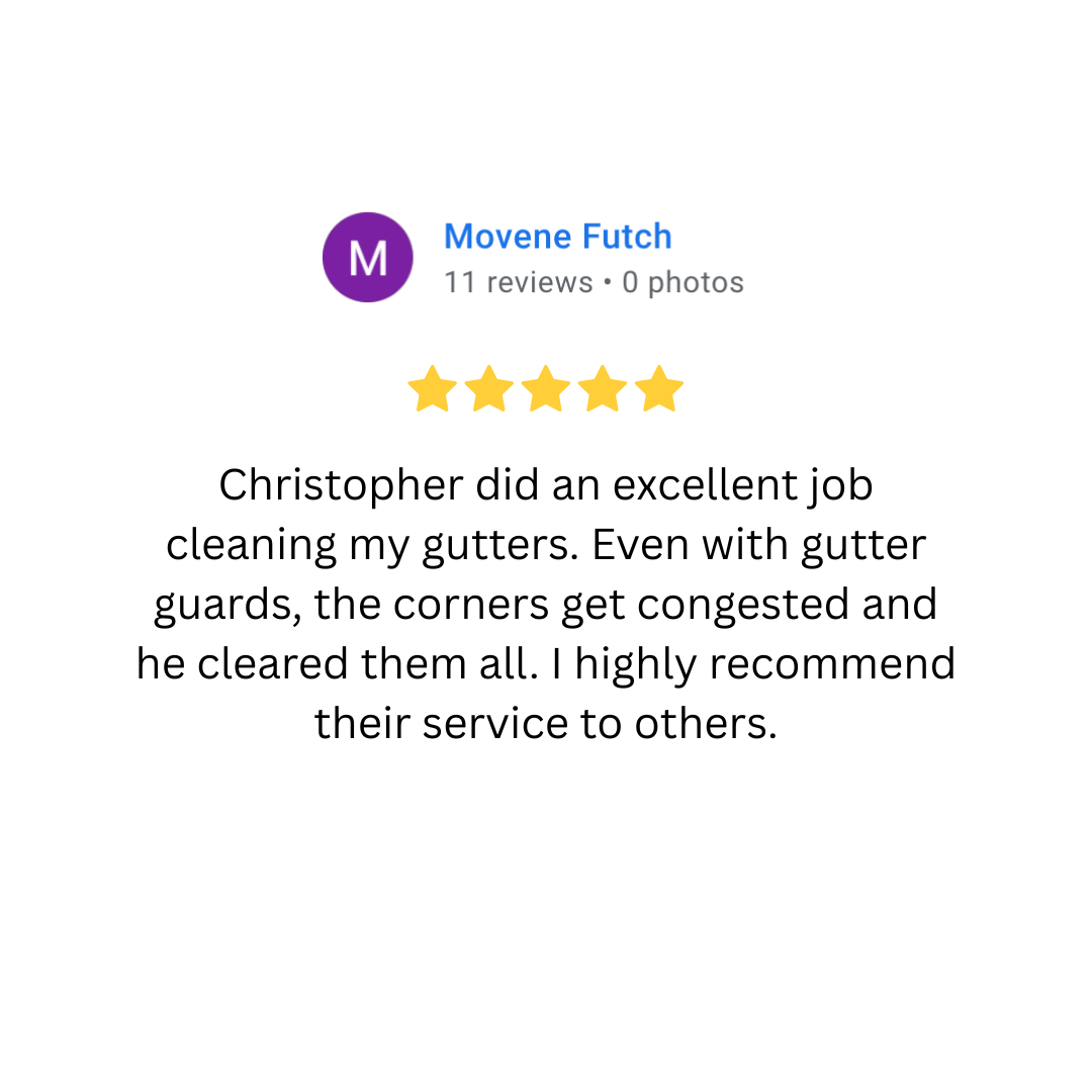 Customer review for gutter cleaning service with five-star rating.