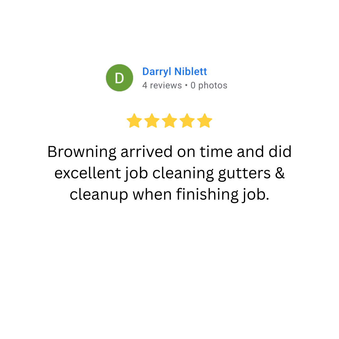 Review for Browning from Darryl Niblett praising punctuality and quality gutter cleaning service.