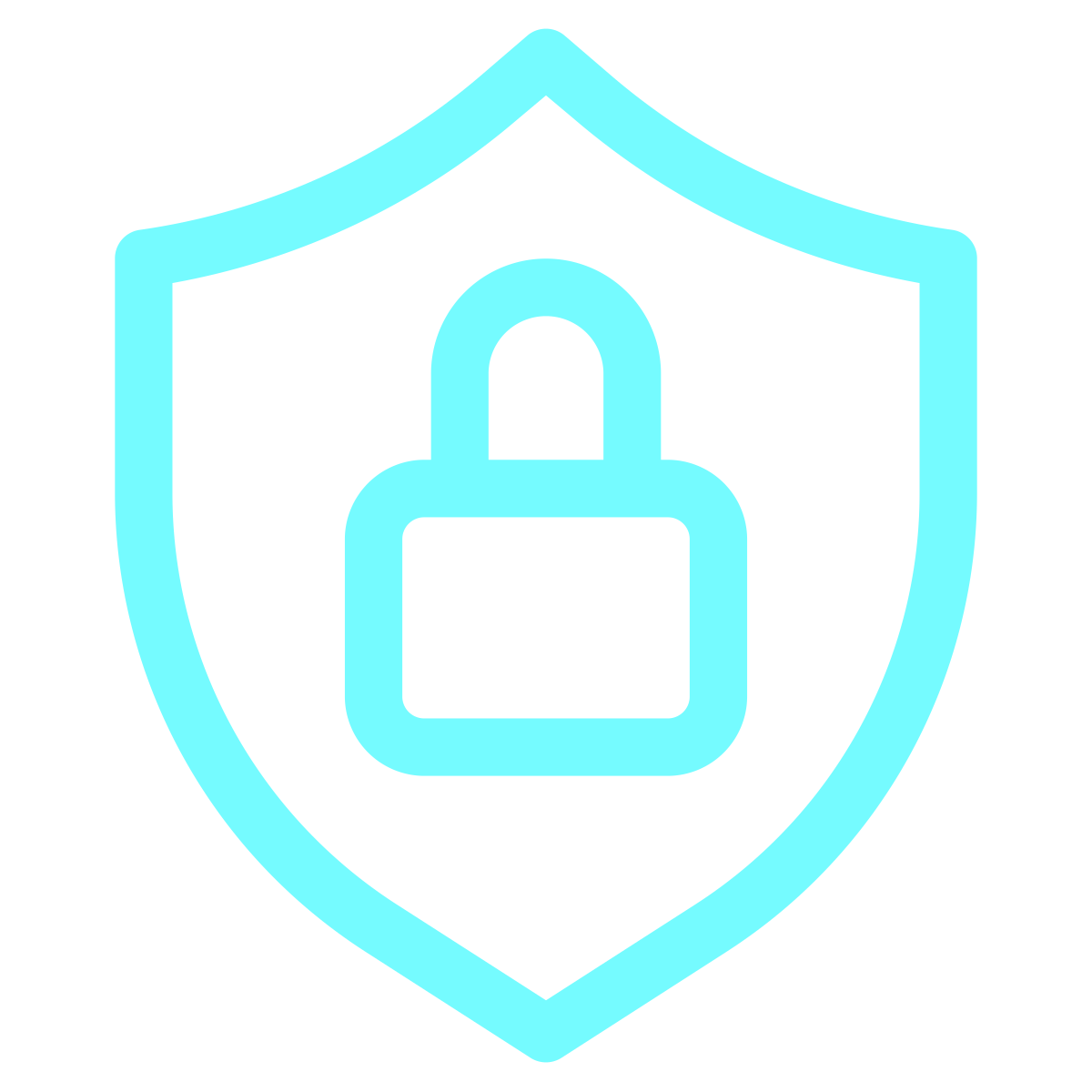 Outline of a shield with a padlock in the center, symbolizing security or protection.