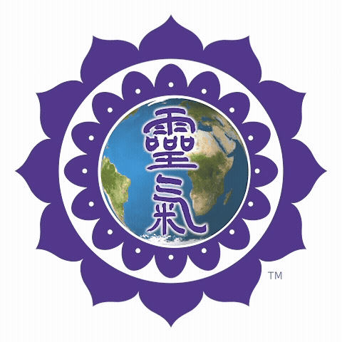 A purple lotus flower surrounding an Earth globe with Chinese characters in the center.