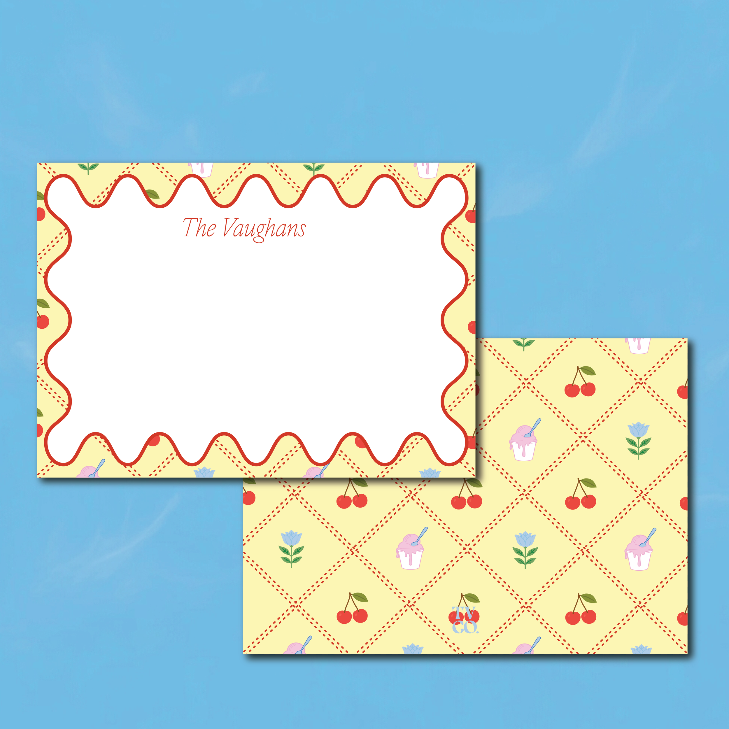 The Cherry on Top TVco. Collection Flat Note Card | Personalized Stationery