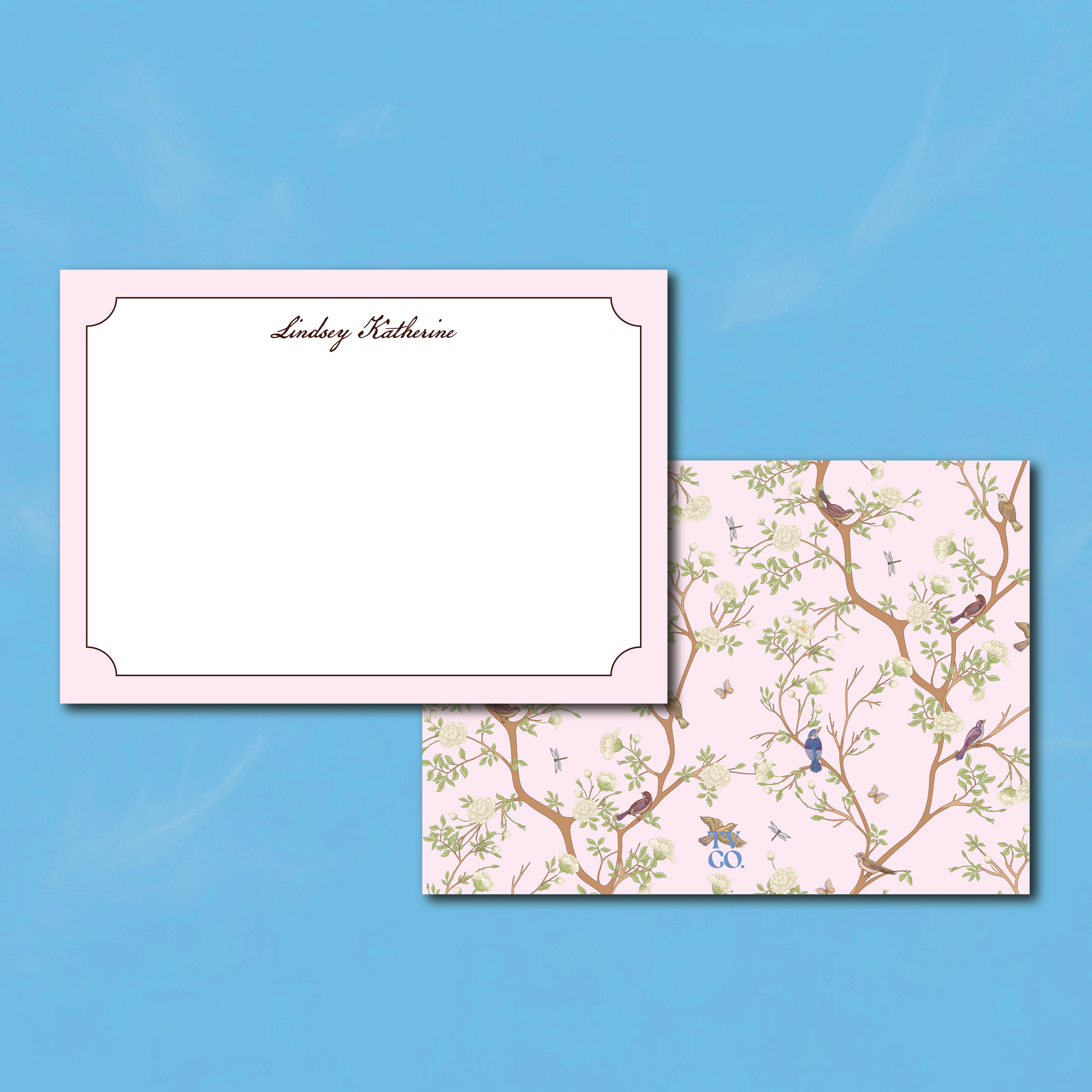 The Pink Garden Flat Note Card | Personalized Stationery