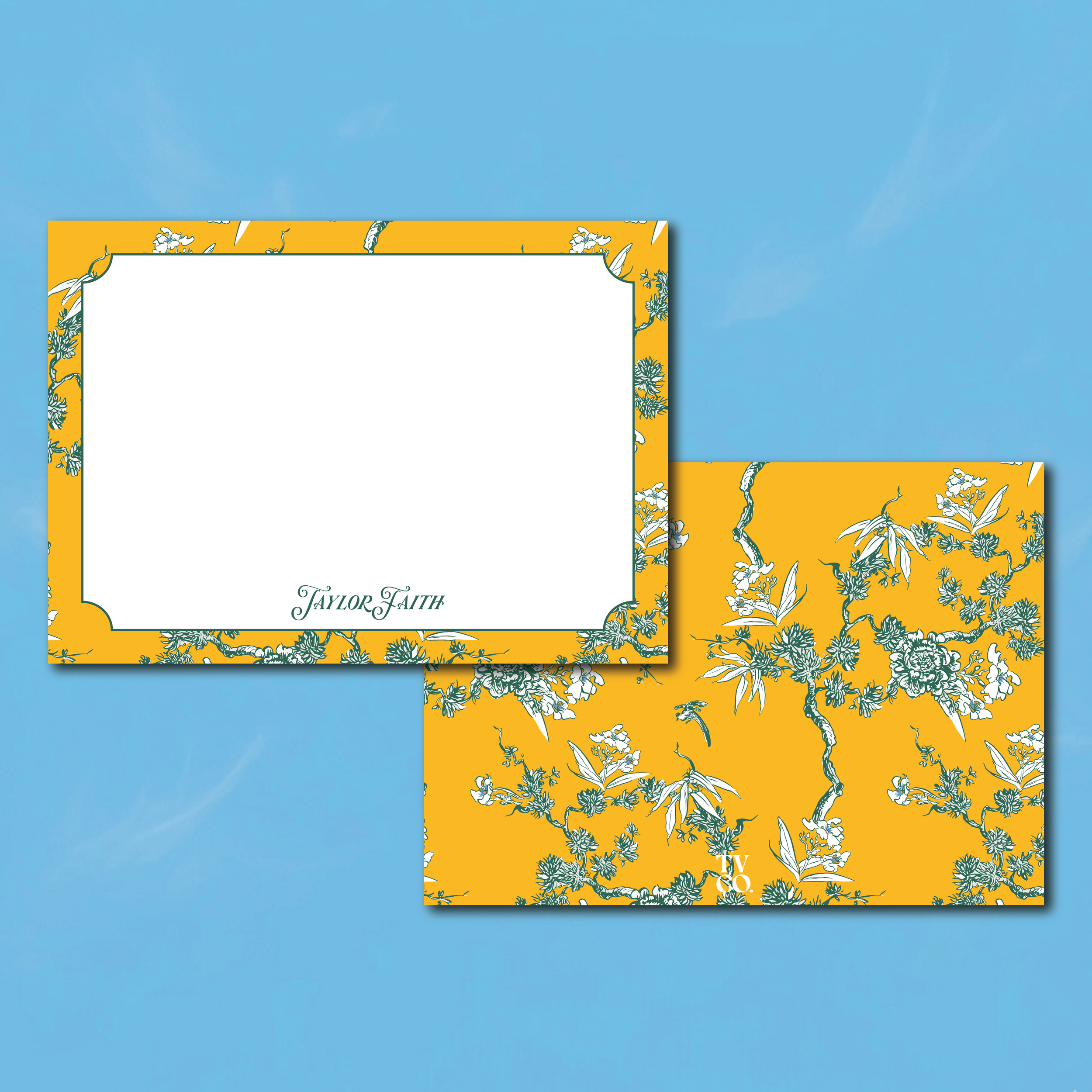 Marigold Chinoiserie Flat Note Card | Personalized Stationery