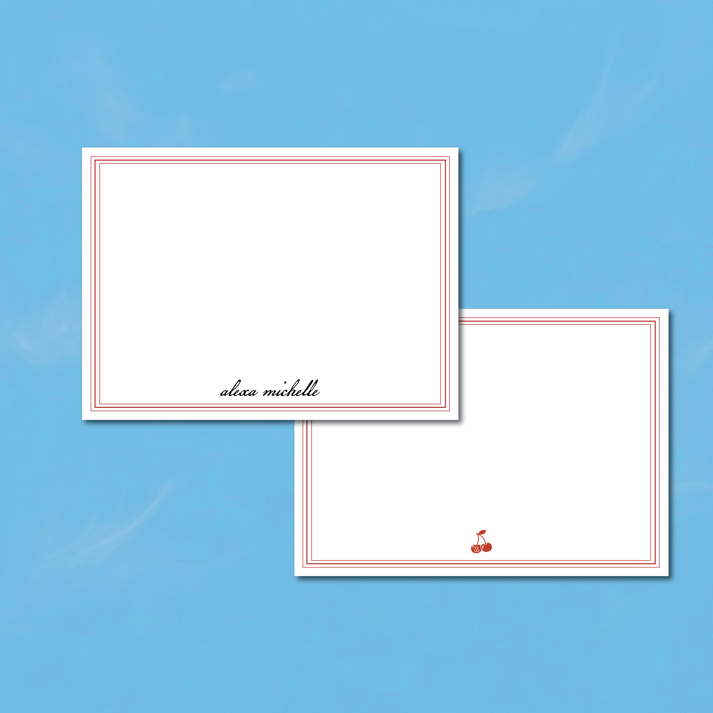 The Red Line Collection Flat Note Card | Personalized Stationery