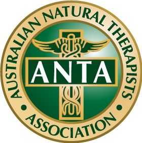 Logo of the Australian Natural Therapists Association featuring a caduceus symbol, green and gold colors, and the organization's name.