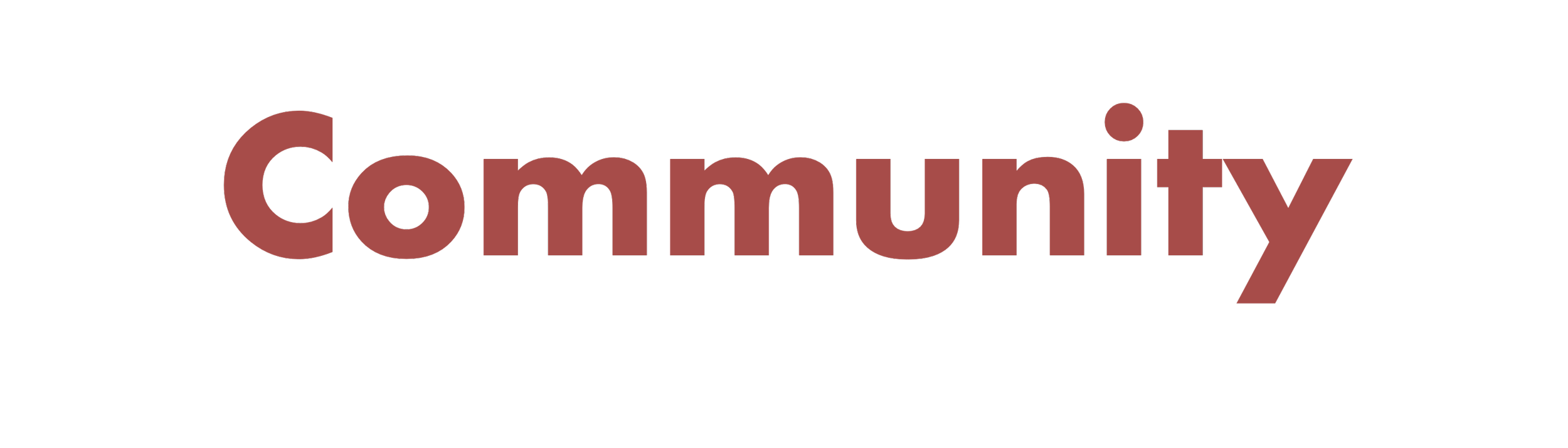 The word 'Community' in large, bold brown text on a black background.