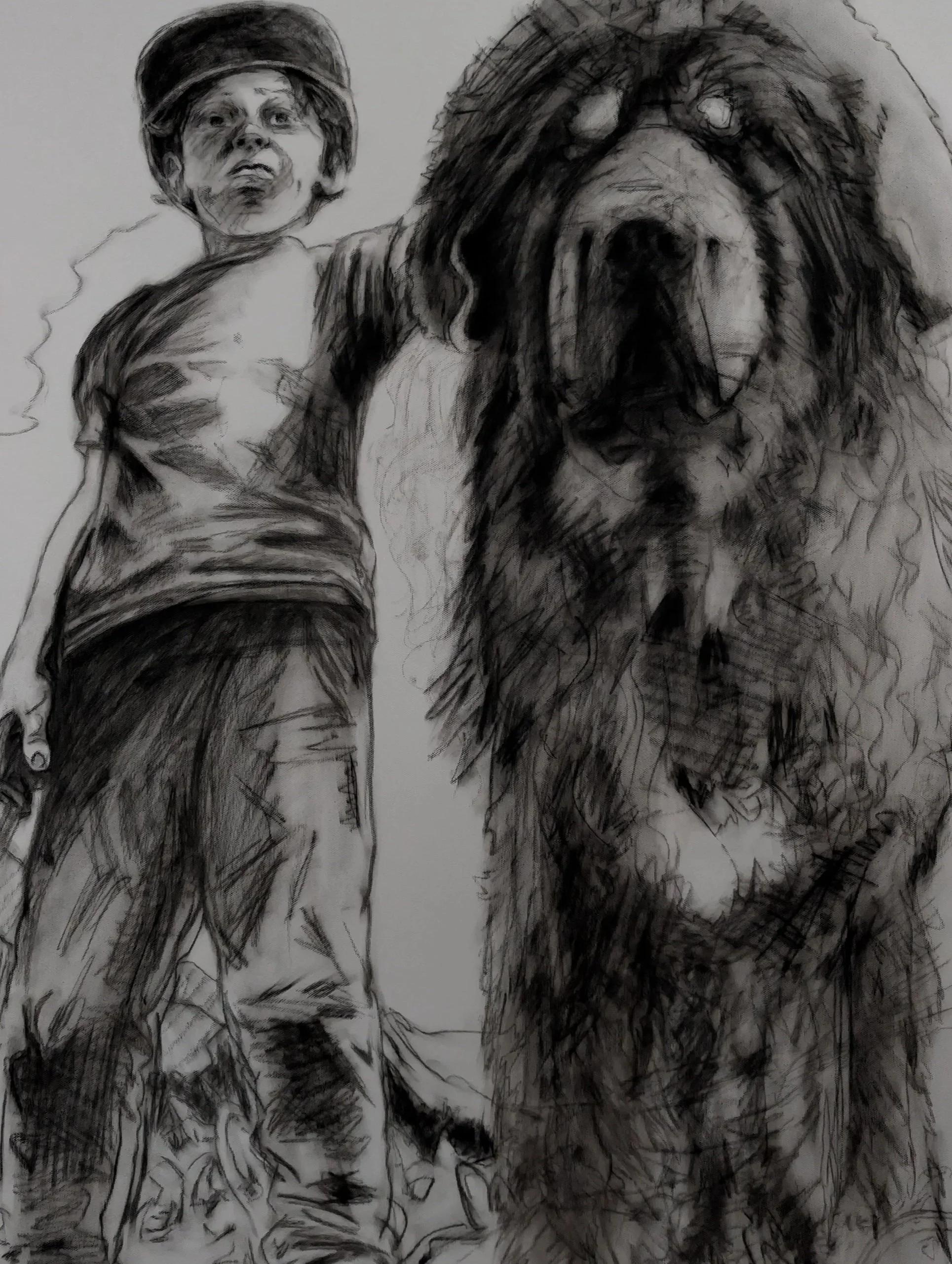 Lu and Osiris - Lu Series - Charcoal on Canvas