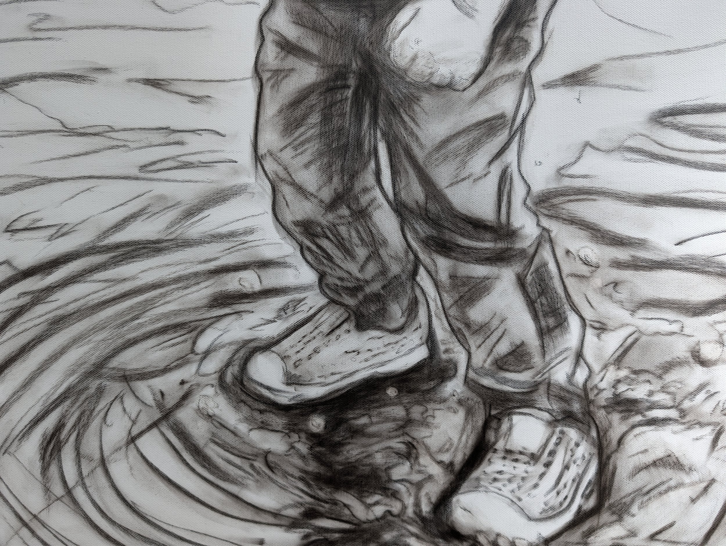 Puddle Stomping - Lu Series - Detail - Charcoal on Canvas