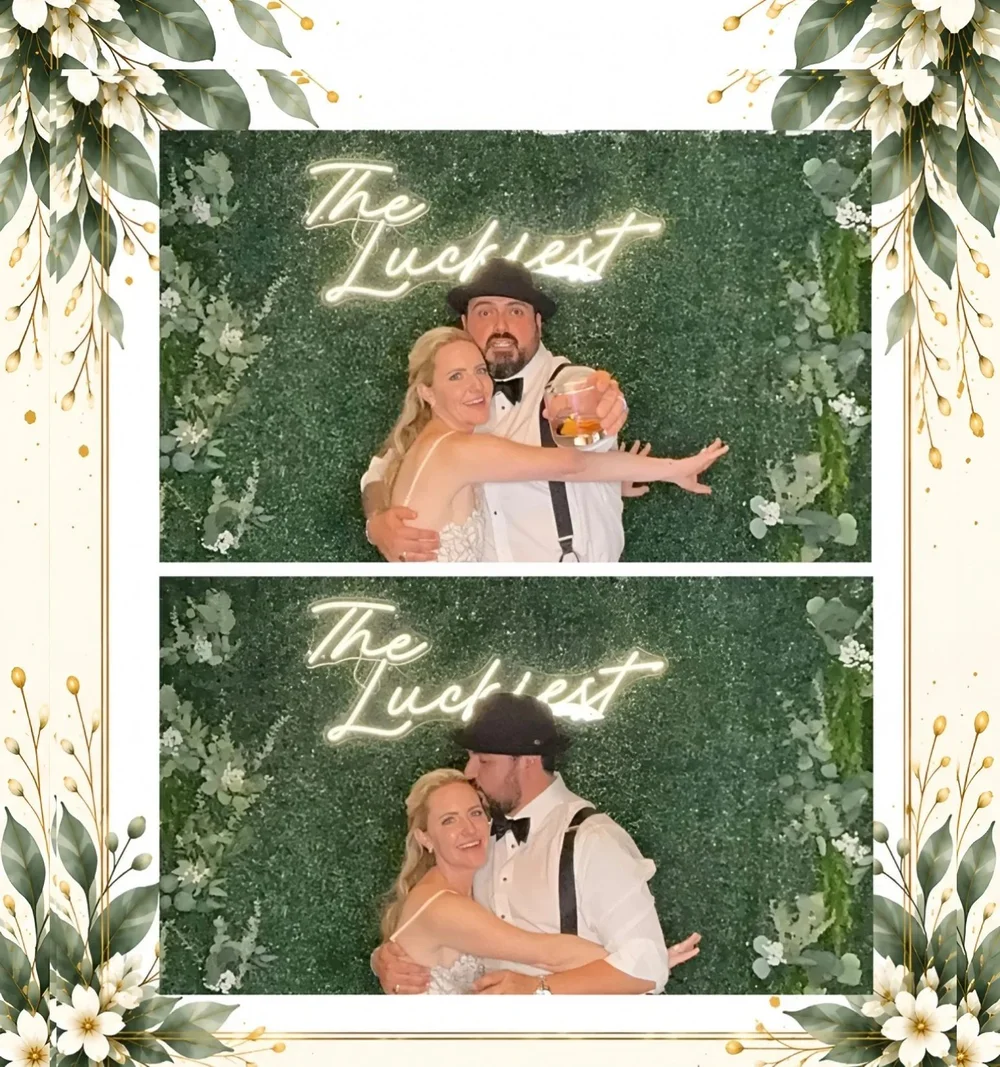 Couple celebrating in a custom photo booth strip