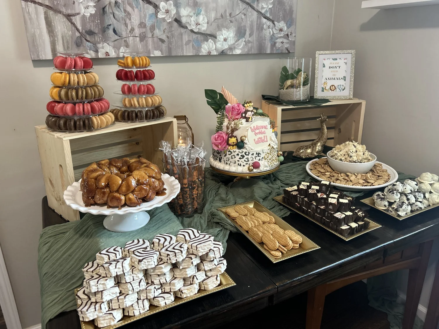Thoughtfully styled baby shower dessert display