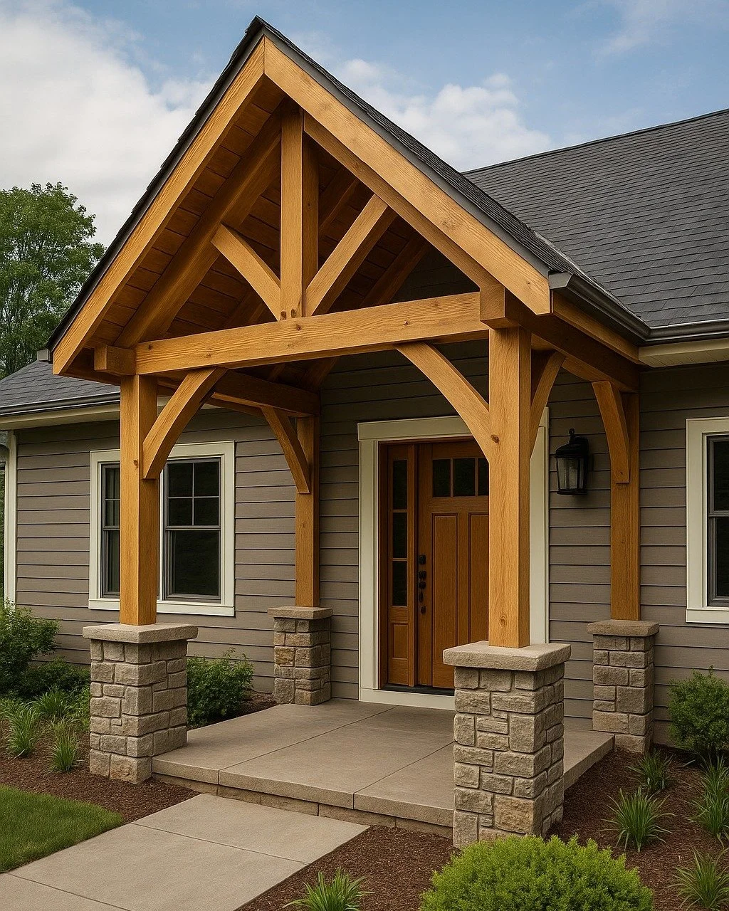 Custom timber framing detail showcasing natural wood construction