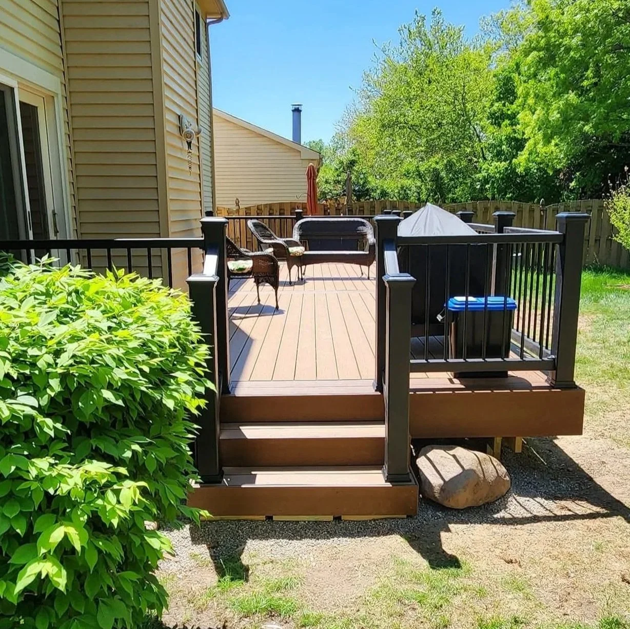Custom wood deck built for outdoor living space in Michigan