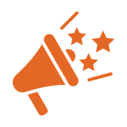 A megaphone with three star-shaped confetti around it.