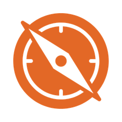 Orange compass with black details and needle.