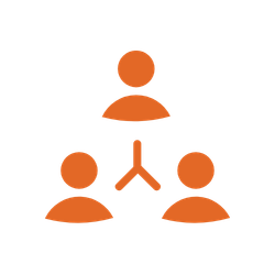 Icons representing three people connected by a triangle, illustrating teamwork or collaboration.