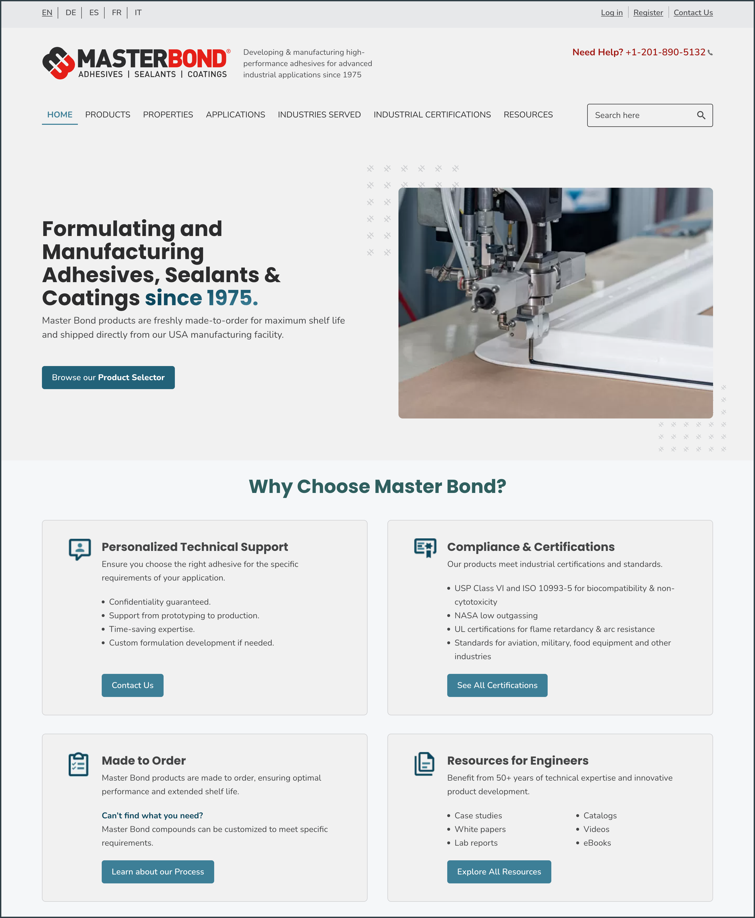 Screenshot of the new Master Bond home page.
