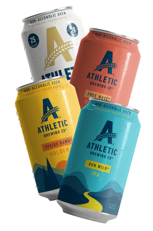athletic brewing cans with water splash