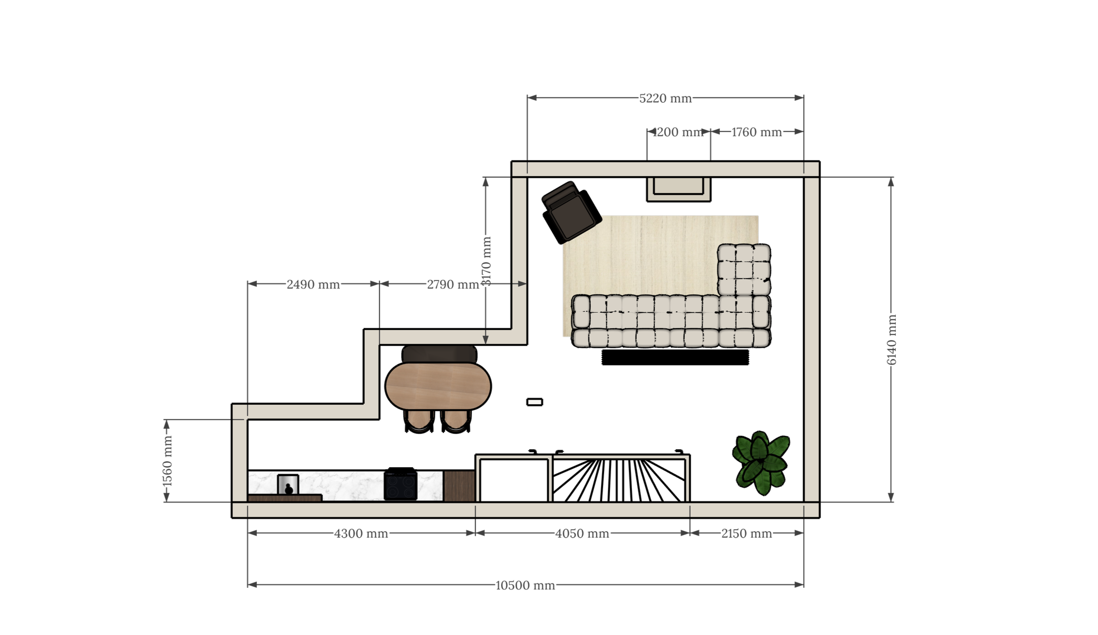 2D floor plan layout with dimensions for small apartment interior design