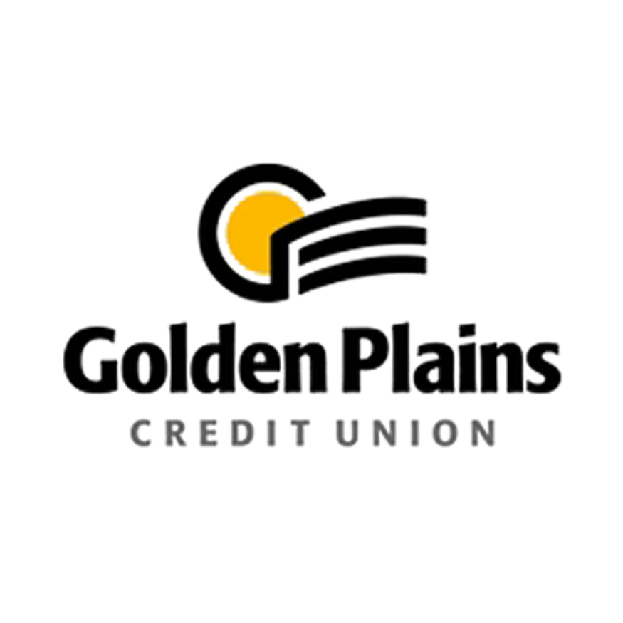 Logo of Golden Plains Credit Union featuring a yellow sun and black stylized lines resembling a sunrise.