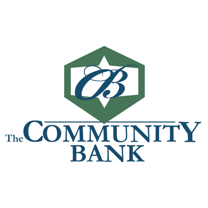 Logo of The Community Bank with a stylized 'CB' inside a green diamond shape, and the bank's name written below in blue text.