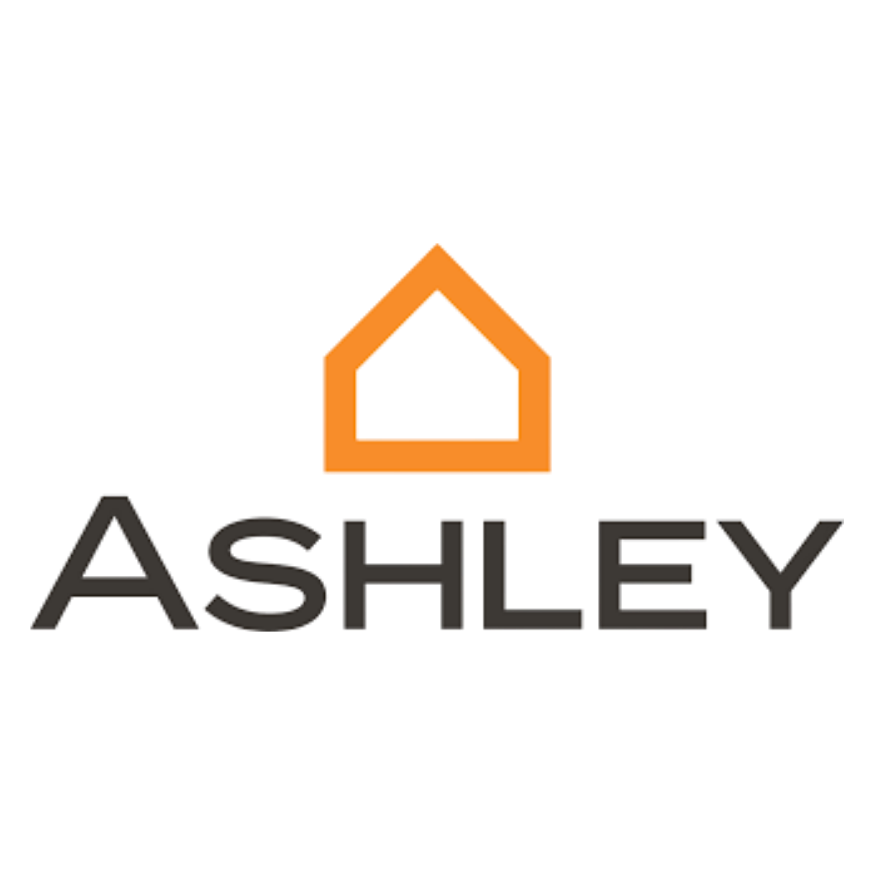 Logo featuring a stylized house shape with colorful lines inside, and the word 'ASHLEY' below in bold black letters.