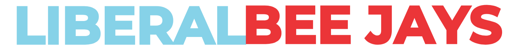 Graphic text that reads "LIBERAL BEE JAYS" with "LIBERAL" in light blue and "BEE JAYS" in red.