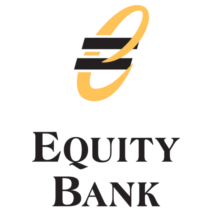 Logo of a financial institution featuring a stylized globe with black and gold elements, and the text 'EQUITY BANK' below.
