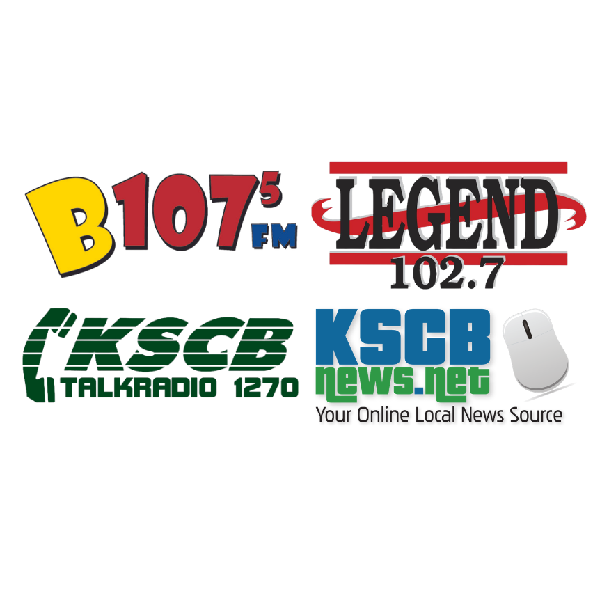Graphic logo for KSCB (Seward County Broadcasting) featuring station call signs, frequency, and a mouse icon with the tagline 'Your Online Local News Source'.