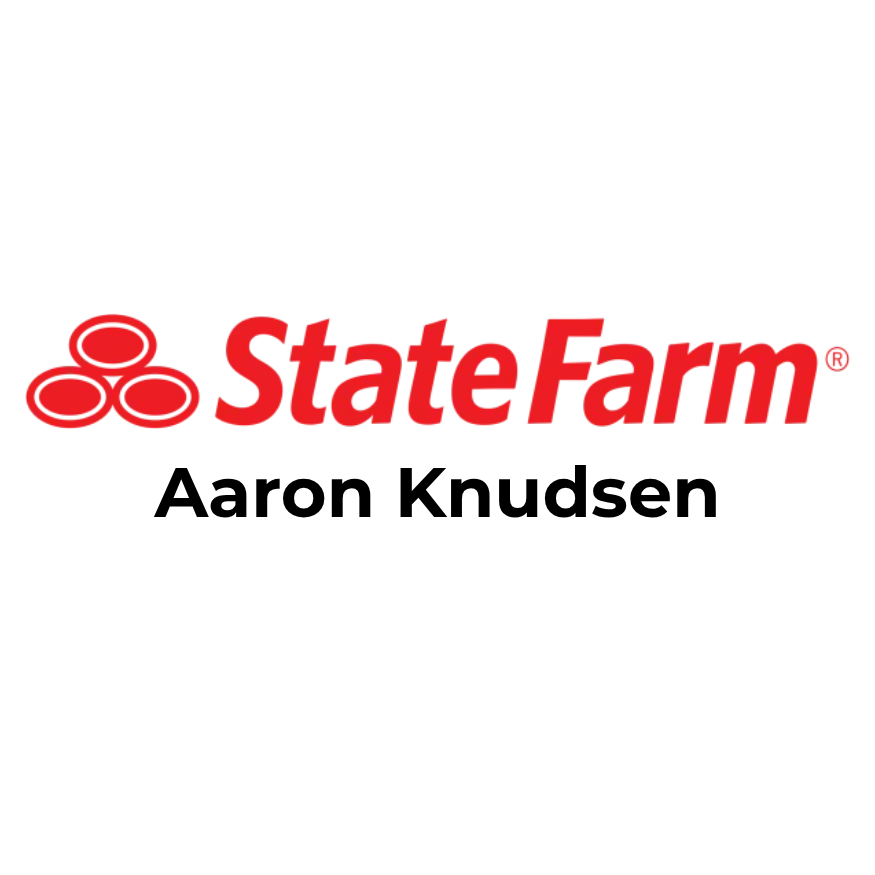 State Farm Aaron Knudsen logo with red text and three overlapping ovals on the left side.