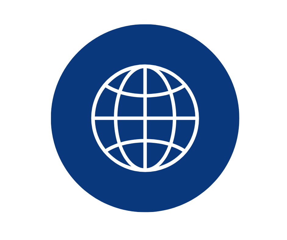 Globe icon representing global reach and clinical research collaboration.