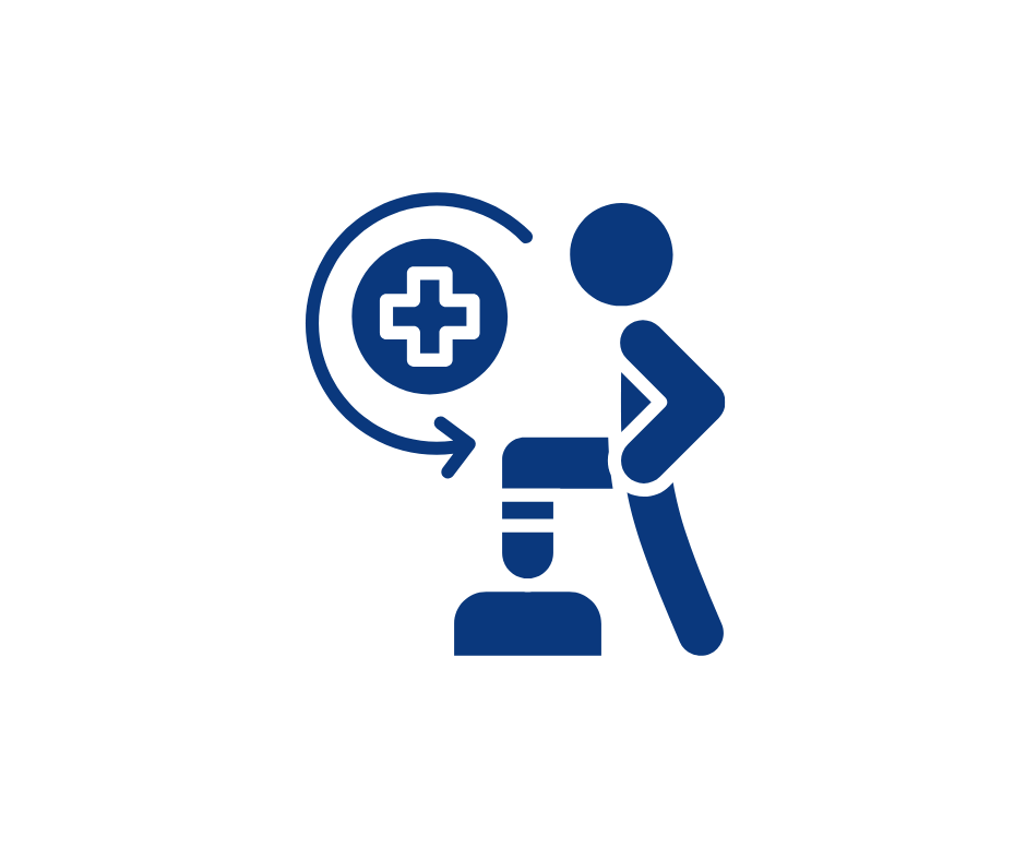 Icon showing a person getting a health check, with a medical cross symbol and circular arrows indicating a health monitoring or examination process.