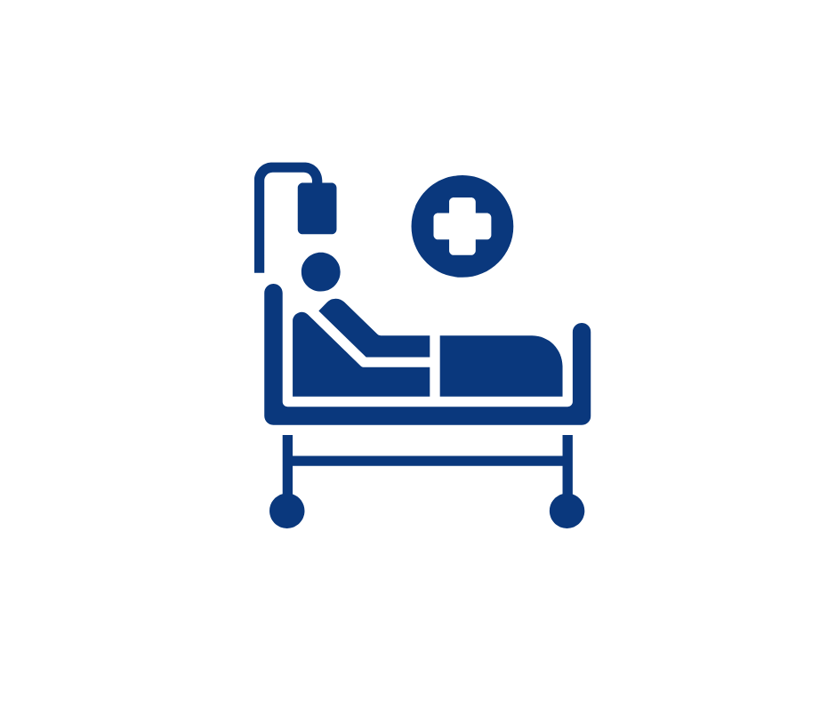 Hospital bed with a patient, medical cross symbol above them, indicating healthcare or medical emergency.