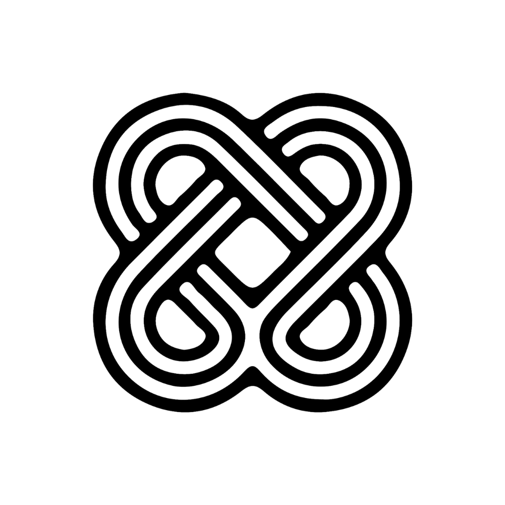 A maze or labyrinth design with a heart shape pattern at the top, set against a black background.