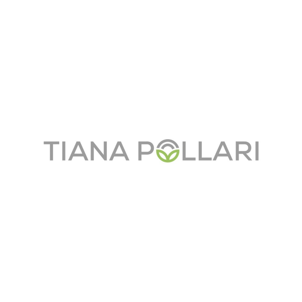 Logo for Tiana Pollari featuring her name with a green leaf icon integrated into the design.