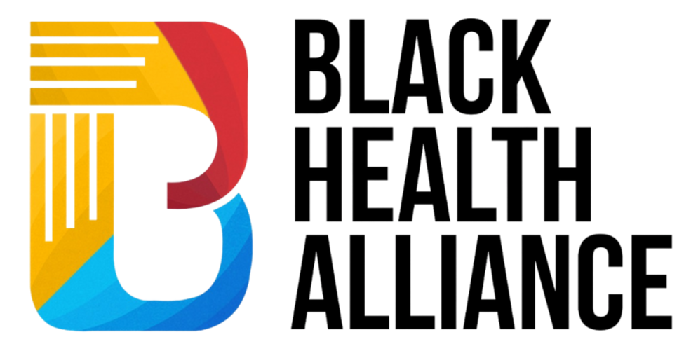 Logo for Black Health Alliance featuring a colorful letter 'B' and text reading 'Black Health Alliance' in black font