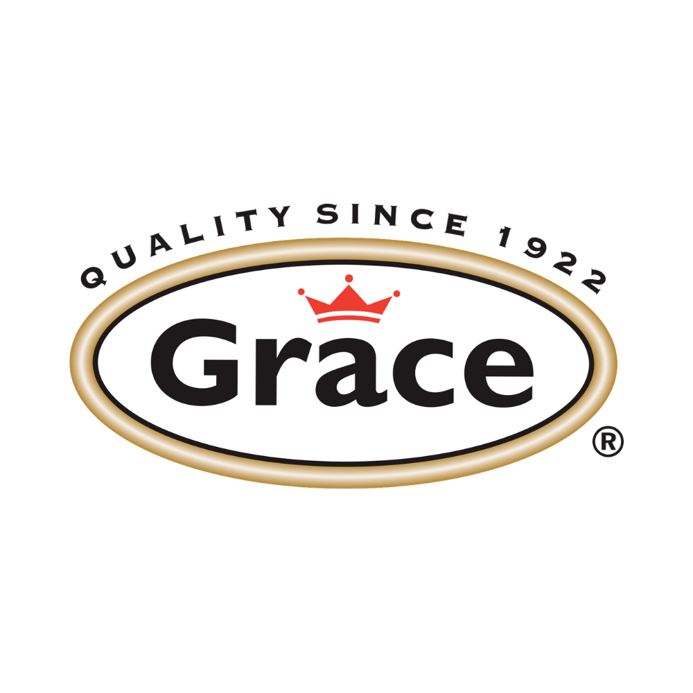 Grace logo with a crown above the word 'Grace' inside an oval with gold border, and text 'Quality Since 1922' above and a red crown pointing right below.